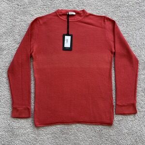 Crossley Ochel Sweater Mens M Red Waffle Knit Virgin Wool Made Italy Crewneck